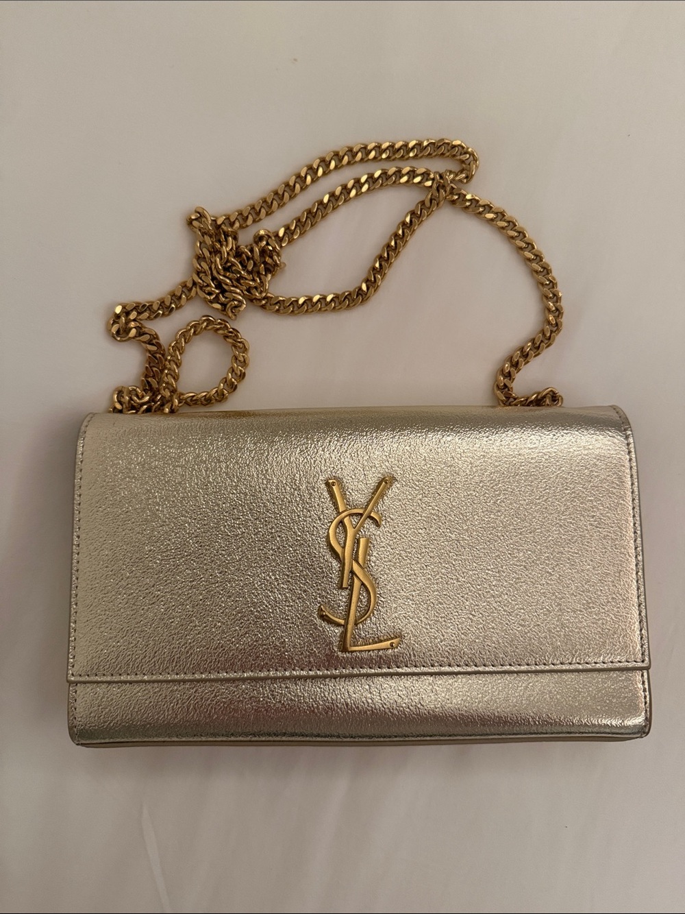 Used YSL Metallic Gold Envelope Crossbody with Gold Chain